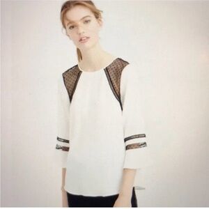 J. Crew Ivory Black Silk Flutter Sleeve Top in Swiss Dot Sz. 14 NWT